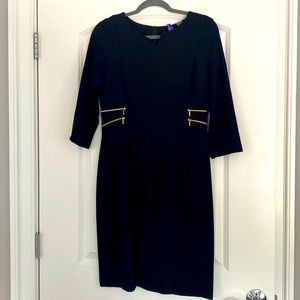 Seraphine Black Midi Dress with Gold Zipper Detail